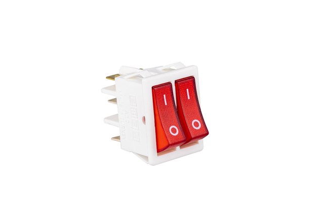 30*22mm Beyaz Gövde 1NO+1NO Işıklı Terminalli (0-I) Baskılı Kırmızı A12 Serisi Anahtar